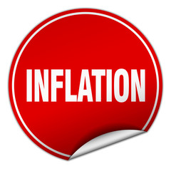 inflation round red sticker isolated on white