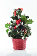 Christmas tree and gift boxes on white background