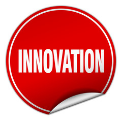 innovation round red sticker isolated on white