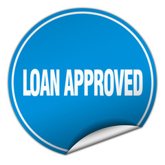 loan approved round blue sticker isolated on white