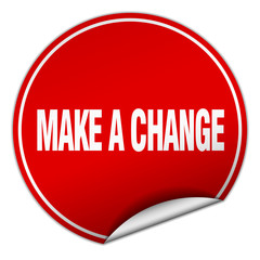 make a change round red sticker isolated on white