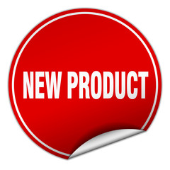 new product round red sticker isolated on white