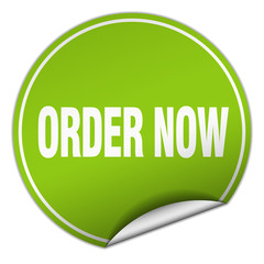 order now round green sticker isolated on white