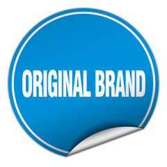 original brand round blue sticker isolated on white