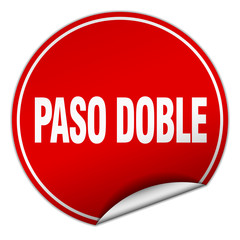 paso doble round red sticker isolated on white