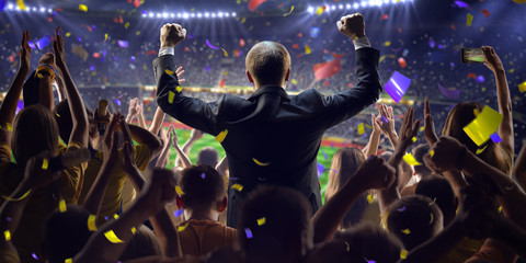 Fans on stadium game businessman