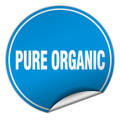 pure organic round blue sticker isolated on white