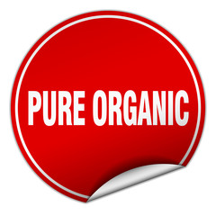 pure organic round red sticker isolated on white