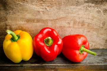 Bell pepper or sweet pepper on wooden background