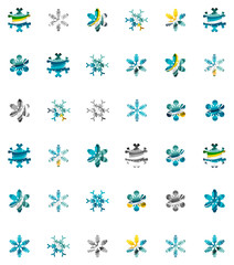 Fototapeta na wymiar Set of abstract colorful snowflake logo icons, winter concepts
