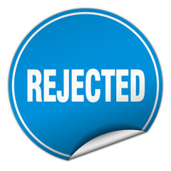 rejected round blue sticker isolated on white