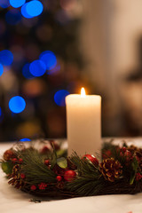 Obraz na płótnie Canvas New Year tree decorations, Christmas tree, candle,
