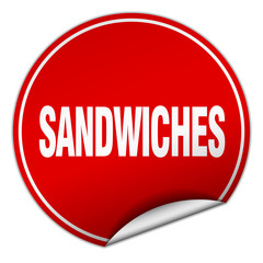 sandwiches round red sticker isolated on white