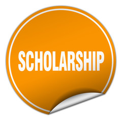 scholarship round orange sticker isolated on white