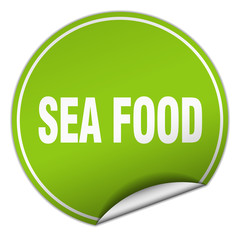 sea food round green sticker isolated on white