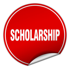 scholarship round red sticker isolated on white