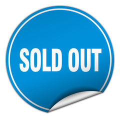 sold out round blue sticker isolated on white