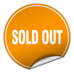 sold out round orange sticker isolated on white