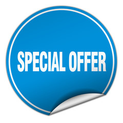 special offer round blue sticker isolated on white