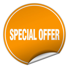 special offer round orange sticker isolated on white