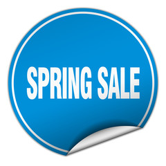 spring sale round blue sticker isolated on white