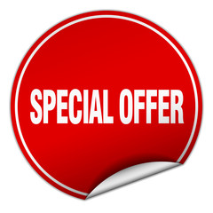 special offer round red sticker isolated on white