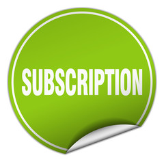 subscription round green sticker isolated on white