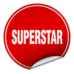 superstar round red sticker isolated on white