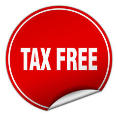 tax free round red sticker isolated on white