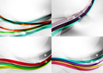 Set of abstract backgrounds. Curve wave lines with light and