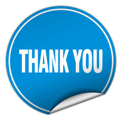 thank you round blue sticker isolated on white
