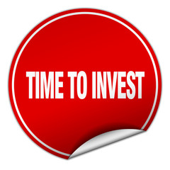 time to invest round red sticker isolated on white
