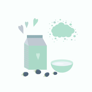 Vector illustration with yoghurt and berries on a table