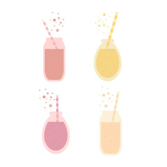 Set of cocktail fruit juice in glass. Vector objects