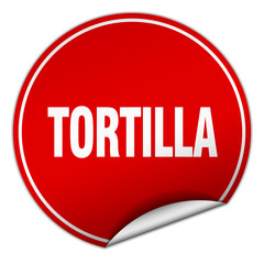 tortilla round red sticker isolated on white