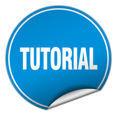 tutorial round blue sticker isolated on white