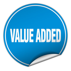 value added round blue sticker isolated on white
