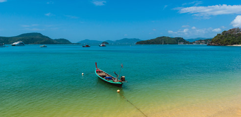 Boats at sea against the rocks in Thailand