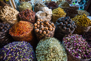 Fototapeta premium dried herbs flowers spices in the spice souq at Deira