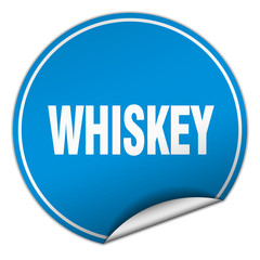 whiskey round blue sticker isolated on white