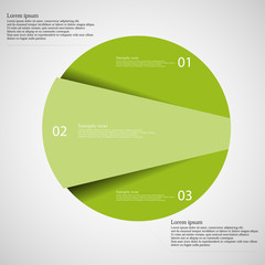 Infographic template of circle cut to three green parts