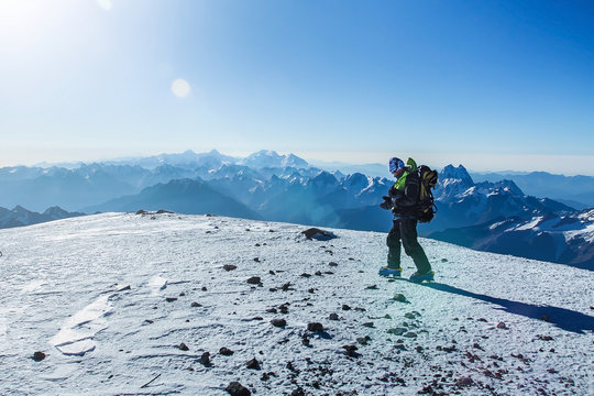 Climber on Elbrus mountain top