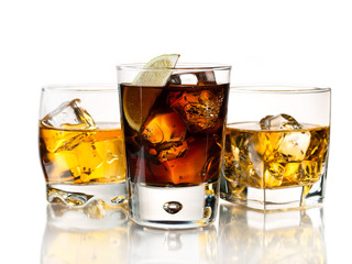 Various cocktails and drinks over white background