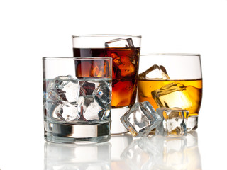 Various cocktails and drinks over white background