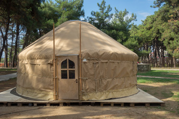 Constructing a yurt, called a ger