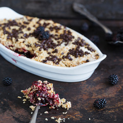 Crumble BlackBerry, chocolate.selective focus,square.
