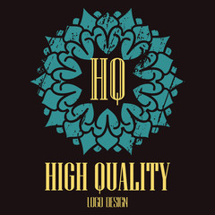 Ethnic logotype decorative element. Hand drawn elegant lineart logo design. Vector illustration. Islam, Arabic, Indian, ottoman motifs.