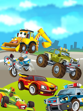 Cartoon cars on the background - illustration for the children © honeyflavour