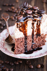 Marble cheesecake with coffee beans.selective focus