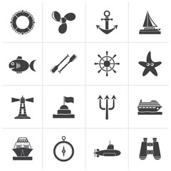 Black Marine and sea icons - vector icon set